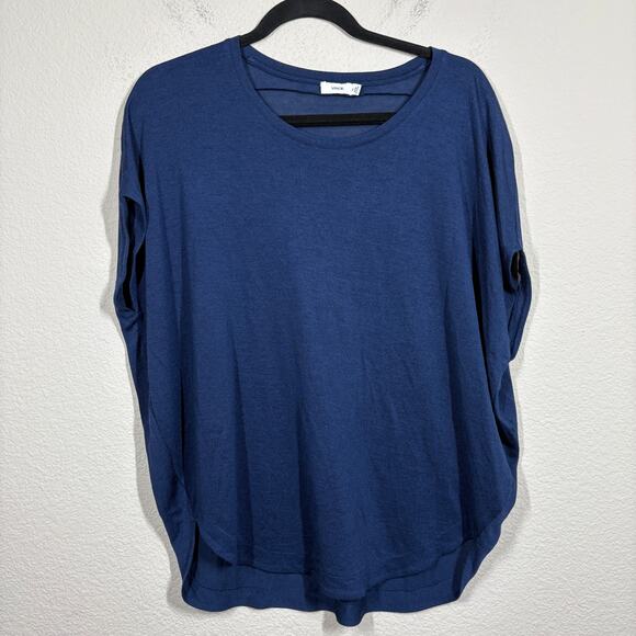 Vince Womens Size XS Boxy Crew Neck Top Blouse Navy Blue Pullover Circle Tee - Picture 1 of 7